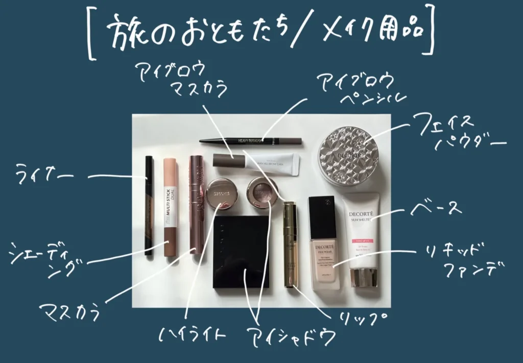 おちょのひとり旅の美容グッズ小分け記事の旅に持って行きたいコスメの画像
