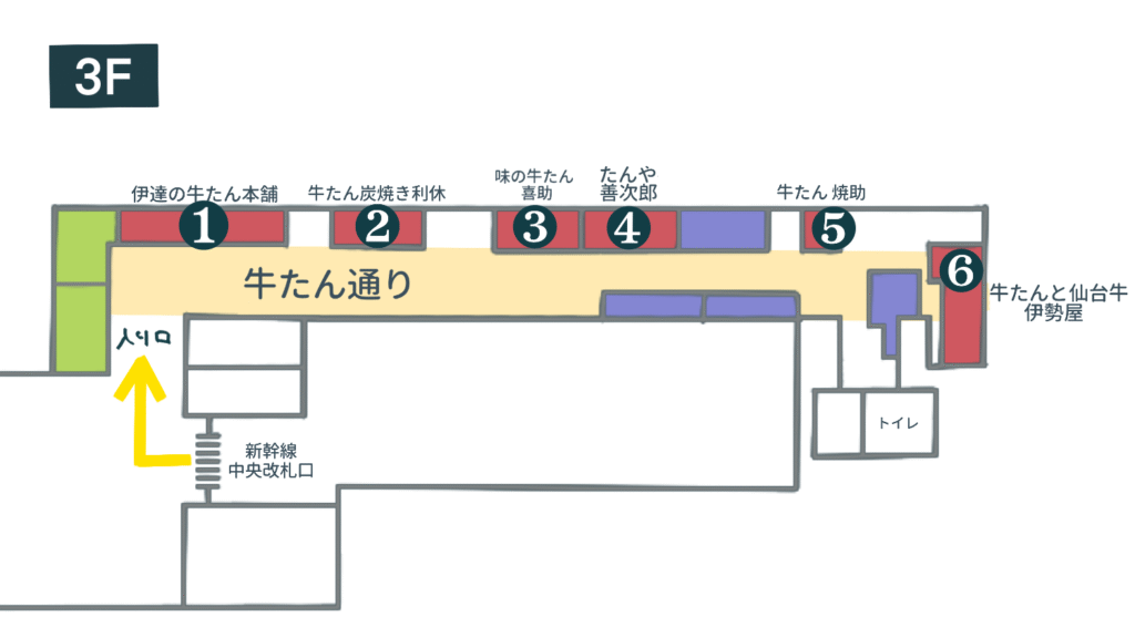おちょのひとり旅オリジナル牛たん通りのフロアマップ