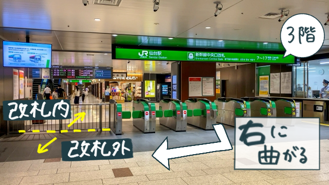 仙台駅新幹線中央改札口から牛たん通りへの行き方ルート写真